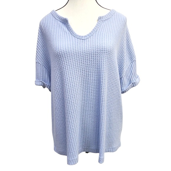 Natural Reflections Blue Waffle Knit V-Neck Top Size Medium EUC - Picture 2 of 11